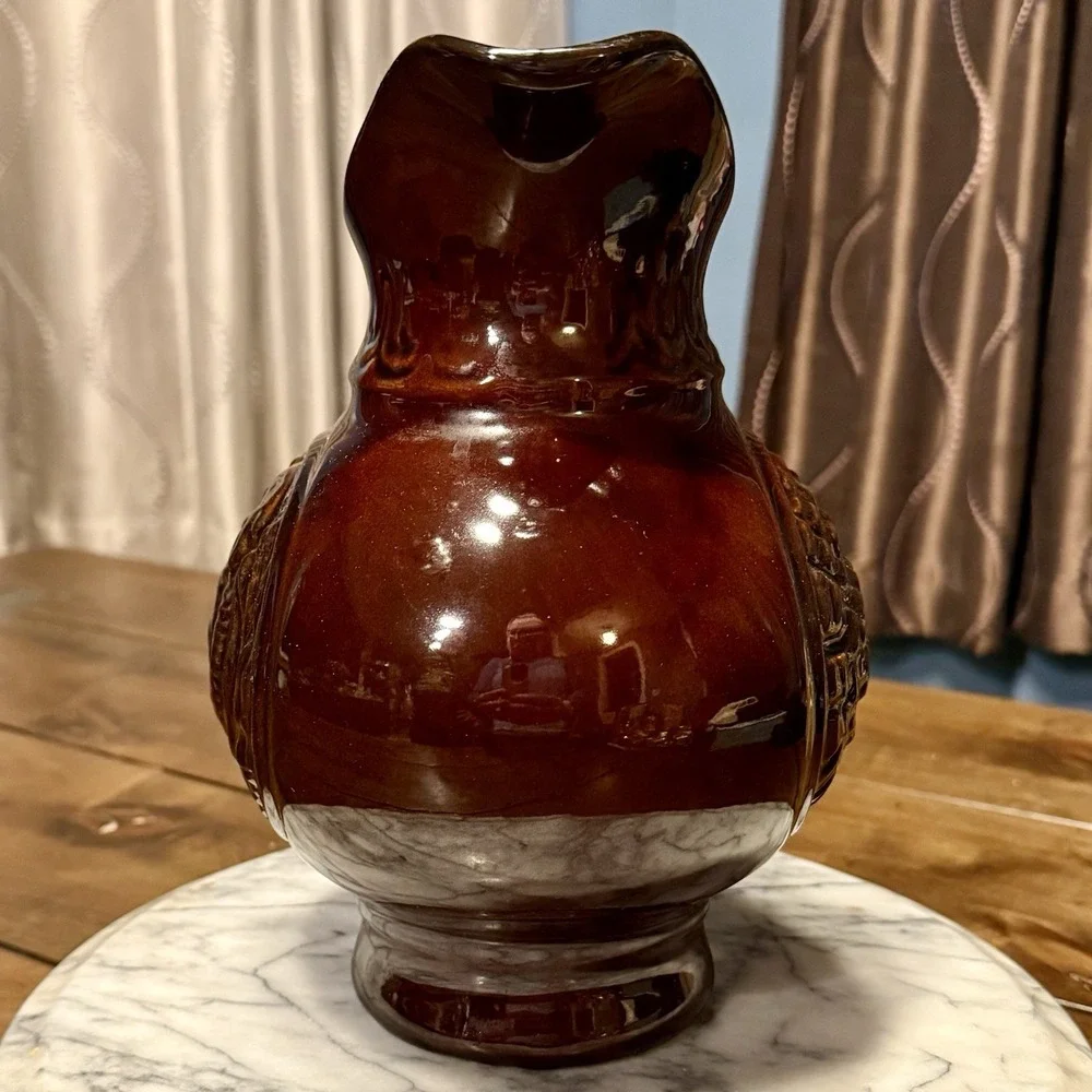 VTG‎ 1960s MCM McCoy Glossy Brown Turkey Embossed Pitcher Thanksgiving Holiday